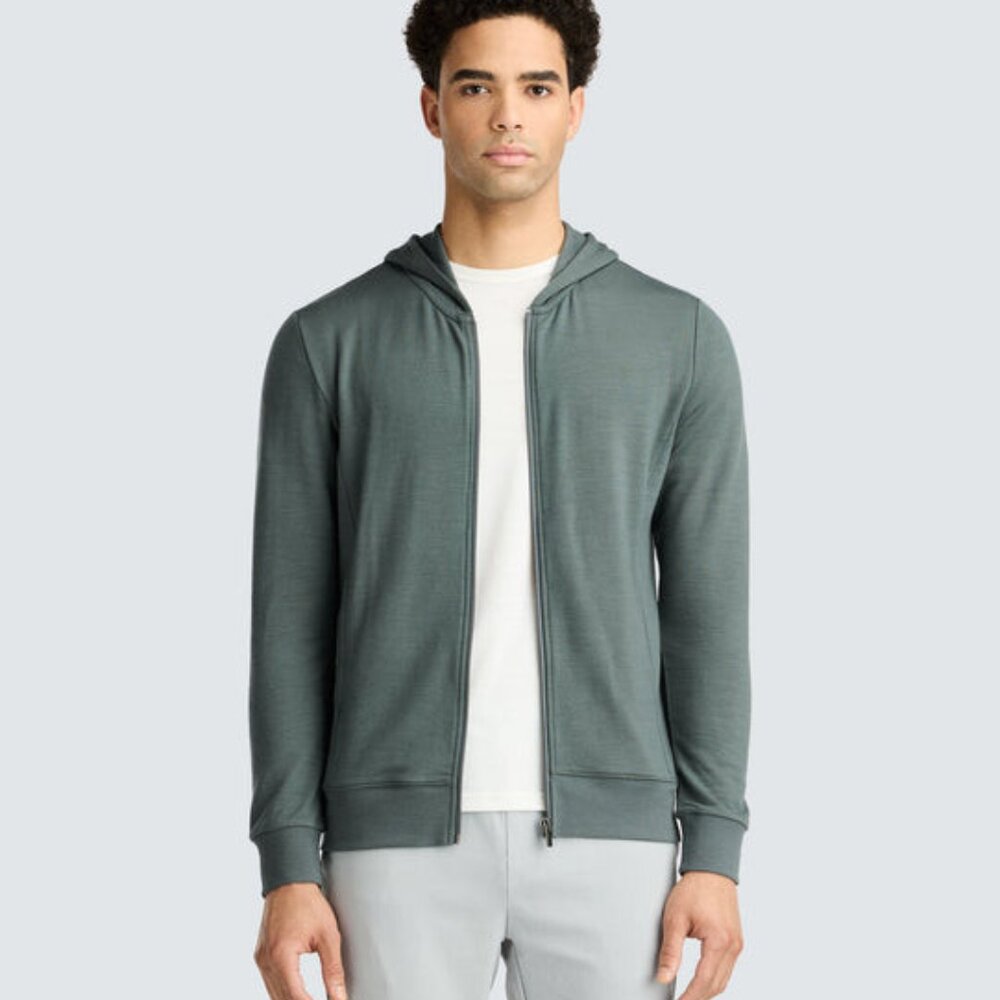 Unbound Merino Men's Compact Travel Hoodie - Dusty Teal Medium